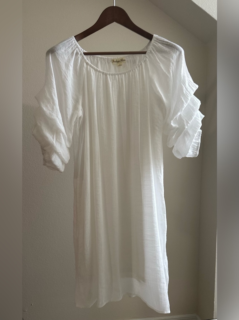 White Women's Puff Sleeve Tunic by Audrey Rose - Lightweight Boho Top